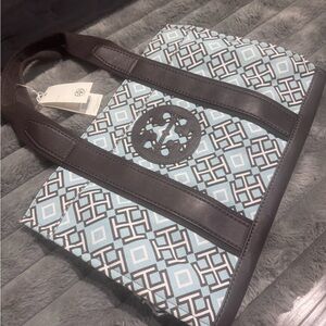 Tory Burch Blue and Brown Tote Bag